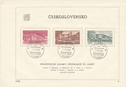 Czechoslovakia / First Day Sheet (1958/09) Praha 3 (a): Czech. Spa - Karlovy Vary, Podebrady, Marianske Lazne, ... - Bäderwesen
