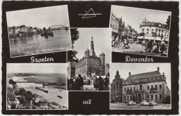 Deventer:  IJssel Met Wilhelminabrug, Waag, Stadhuis, Keizerstr.-Bisschopstraat (1966) - Holland/Nederland  (2 Scans) - Deventer