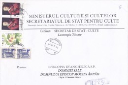 HOTEL, FLOWER, CAMIL RESSU PORTRAIT, OVERPRINT STAMPS ON REGISTERED COVER, 2001, ROMANIA - Briefe U. Dokumente