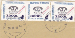 PHONES, OVERPRINT STAMPS ON FRAGMENT, 1999, ROMANIA - Covers & Documents