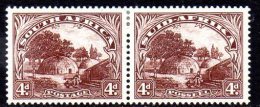 South Africa 1927-30 4d Joined Pair, Perf. 14, Hinged Mint - Unused Stamps