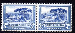 South Africa 1930-45 3d Blue Joined Pair, Wmk. Inverted, Hinged Mint - Unused Stamps