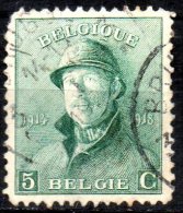 BELGIUM 1919 Albert I  - 5c. - Green  FU - 1919-1920 Behelmter König