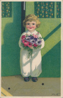 BAUMGARTEN, CHILDREN, BIRTHDAY, LITTLE BOY WITH FLOWERS, Near EX Cond. PC, Used,  1938, SIGNED - Baumgarten, F.