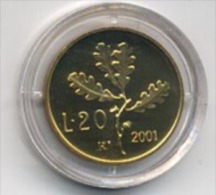 ITALIA MONETA DA 20 LIRE RAMO DI QUERCIA 2001 PROOF DA DIVISIONALE - 20 Liras