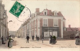 PONTVALLAIN RUE PRINCIPALE CAFE DU NORD CARTE COLORISEE ANIMEE 1911 - Pontvallain