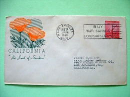 USA 1943 Patriotic Cover Los Angeles To Los Angeles - California Flowers - Cannon - Buy War Bonds Slogan - Cartas & Documentos
