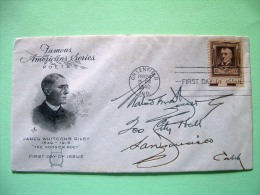 USA 1940 FDC Cover - Famous Americans - James Whitcomb Riley - Writer Poet - Briefe U. Dokumente