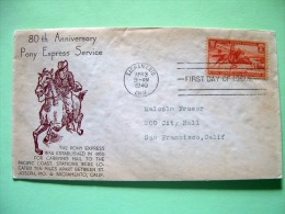 USA 1940 FDC Cover - 80 Th Aniv Of Pony Express Service - Horse - Briefe U. Dokumente