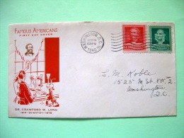 USA 1940 FDC Cover - Famous Americans - Crawford Long - Medecine - Audubon - Birds Paintings - Covers & Documents