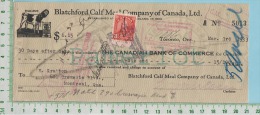 Toronto Cheque 1933 Avec Timbre #167 3 Cents Blatchford Calf Meal Co. Ontario Ont.  Canada - Assegni & Assegni Di Viaggio