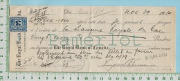 Billet 1934 Avec TimbreTaxe FX38  Banque Royale Du  Canada - Cheques & Traverler's Cheques