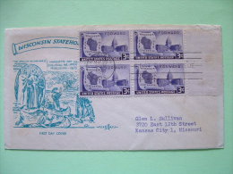 USA 1948 FDC Cover - 100 Aniv. Of Wisconsin - Capitol Map - Indian Canoe Missionary Marquette - Storia Postale