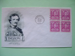 USA 1949 FDC Cover - Edgar Allan Poe - Writer - Book - Storia Postale