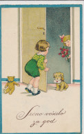 BAUMGARTEN, CHILDREN, BIRTHDAY, LITTLE BOY & GIRL, PUPPY DOG, TEDDY BEAR, EX Cond. PC, Used,  1929, UNSIGNED - Baumgarten, F.