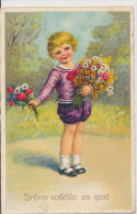 BAUMGARTEN, CHILDREN, BIRTHDAY, LITLE BOY  WITH FLOWERS, Near EX Cond. PC, Used,  1934, UNSIGNED - Baumgarten, F.