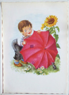 Cp Litho Illustrateur KRUGER Enfant Garcon Caché Derriere Gros Parapluie Rouge Peur De Souris Fleur De Tournesol - Humorvolle Karten