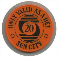 South Africa - Sun City - "Only Valid As A Bet" - R 20 Casino Chip - Used - Casino