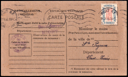 B-003G- Carte Postale, Questionnaire Du Service Du Ravitaillement Général. - Cartas & Documentos