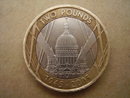 Great Britain 2005 TWO POUNDS Commemorating 60 YEARS Of END Of WWII Used In GOOD CONDITION. - 2 Pond