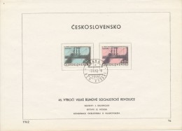 Czechoslovakia / First Day Sheet (1962/16) Praha 1 (d): 45th Anniv. Great October Socialist Revolution (cruiser Aurora) - Guerre Mondiale (Première)