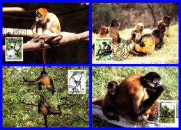 Série De 4 Cartes Maximum - Faune Protégée - Atèle De Geoffroy (Ateles Geoffroyi) - République Du Honduras - 1990 - Honduras