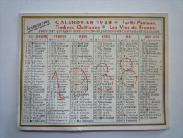 Petit Calendrier  PUB  1938  (format  7 X 9,5cm) - Tamaño Pequeño : 1921-40