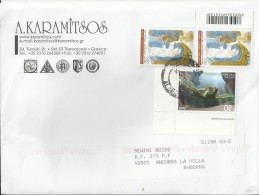 GREECE 2014 -  COVER MAILED FROM GREECE TO ANDORRA W 3 STS: 2  OF € 0,35  2008 PELING OLYMPIC GAMES + 1 OF 2012 OF 0,20 - Lettres & Documents