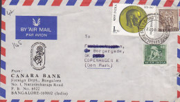 India Airmail Par Avion CANARA BANK, BANGALORE 1974 Cover Brief To Denmark Nicholas Roerich Medal Tea Picking Stamps - Briefe U. Dokumente