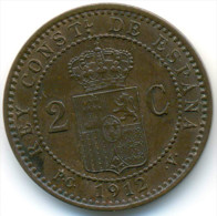 SPAIN , 2 CENTIMOS 1912 , AUNC , UNCLEANED COIN - Primi Conii