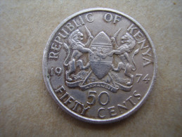 KENYA 1974  FIFTY CENTS   KENYATTA Copper-Nickel  USED COIN In  GOOD CONDITION. - Kenia