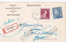 A27 - Cob 832 Et 847 - Recommandé Tribunal De Charleroi, Retour Envoyeur, Parti Sans Laisser Adresse. - Other & Unclassified