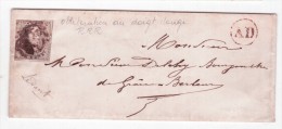 L. Affr. N°6 Obl AU DOIGT Rouge + Boîte Rurale AD (région De Grâce Hollogne)  Pour Grâce Berleur. RRR Certificat Balasse - 1851-1857 Medaillons (6/8)