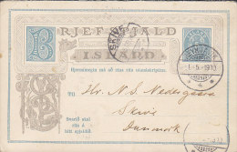Iceland (Uprated) Postal Stationery Ganzsache Entier 5 A Zifferzeichnung Frageteil REYKJAVIK 1900 To SKIVE Denmark - Postwaardestukken