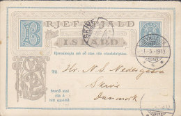 Iceland (Uprated) Postal Stationery Ganzsache Entier 5 A Zifferzeichnung Frageteil REYKJAVIK 1900 To SKIVE Denmark - Entiers Postaux