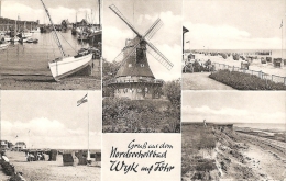 D - SH - Gruss Aus Dem Nordseeheilbad Wyk Auf Föhr - Mehrbildkarte : Mühle, Strand, Hafen, Seeufer (geschrieben [1966]) - Föhr