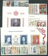 Monaco Année Complète Timbres Poste  1989 Du N° 1663 Au N° 1704  XX, Les 42  Valeurs Sans Charnière TB - Années Complètes