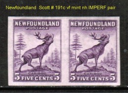 NEWFOUNDLAND    Scott  # 191c**  VF MINT NH IMPERFORATE PAIR - 1908-1947