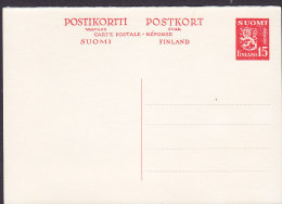 Finland Postal Stationery Ganzsache Entier 15 M Wappenlöwe Lion Arms Résponse Payée Unused - Enteros Postales