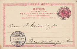 Sweden Postal Stationery Ganzsache Entier 10 ÖRE Ovaler Wertstempel STOCKHOLM 1893 BRANDENBURG (Havel) Germany (2 Scans) - Postal Stationery