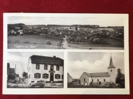 AK Üdelhoven Eifel Ortsansicht Kirche Straße Auto 1955 Dreibild - Euskirchen