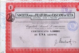SOCIETA' PER LA FILATURA DEI CASCAMI DI SETA-MILANO-CERTIFICATO N. 00229- DI UNA AZIONE - Textile