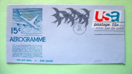 USA 1971 FDC Aerogramme Chicago - 15c Air Mail - Birds - Plane - 1961-80