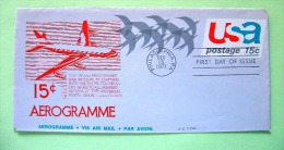 USA 1971 FDC Aerogramme Philadelphia - 15c Air Mail - Birds - Plane - 1961-80