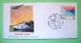 USA 1988 FDC Aerogramme Miami - 39c - Plane Hydroplane Map Transpacific Airmail - 1961-80