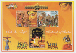 India  2008  Festiwals  Goddess Kali / Durga  Elephants  3v   Sovenir Sheet # 62492  Inde Indien - Hindouisme