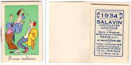 Petit Carnet De Poche, Calendrier 1934, Salavin, Chocolatier Confiseur, Paris, Clowns (vin), Signé Dubosc ? - Petit Format : 1921-40