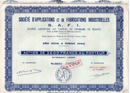 S.A.F.I.-SOCIETE' D'APPLICATIONS ET DE FABBRICATIONS INDUSTRIELLES-ACTIONS DE 3500  FRANCS AU PORTEUR - Wasser