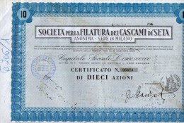 SOCIETA' PER LA FILATURA DEI CASCAMI DI SETA-MILANO-CERTIFICATO N.06683 DI DIECI AZIONI - Textiel