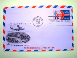 USA 1961 FDC Aerogramme - Johnstown - 11c - Plane - 1961-80